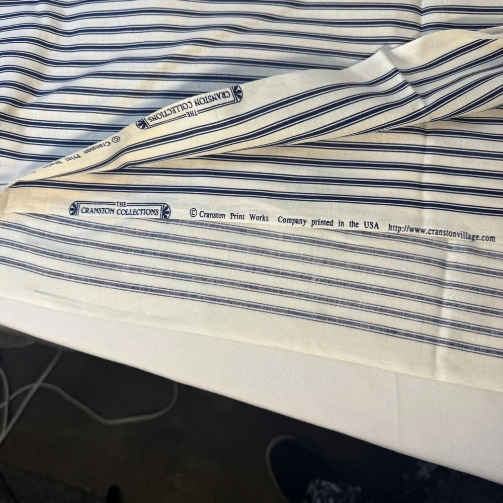 The Cranston Collections Ticking Stripe Fabric 2 Yards Navy Blue Cream 44